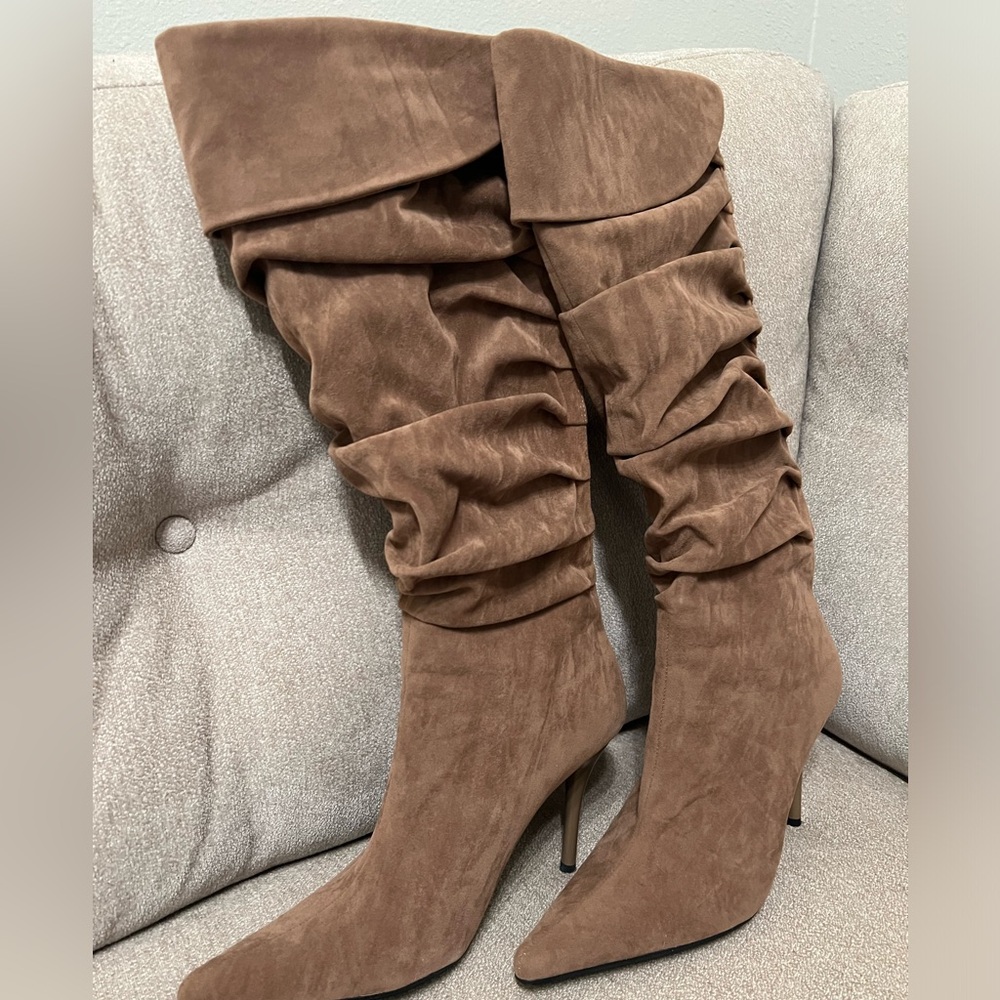 Camel suede knee boot 8.5